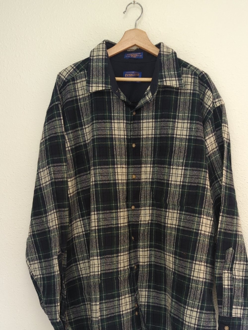 Pendleton Green, Cream & Black Plaid Button-Up Shirt